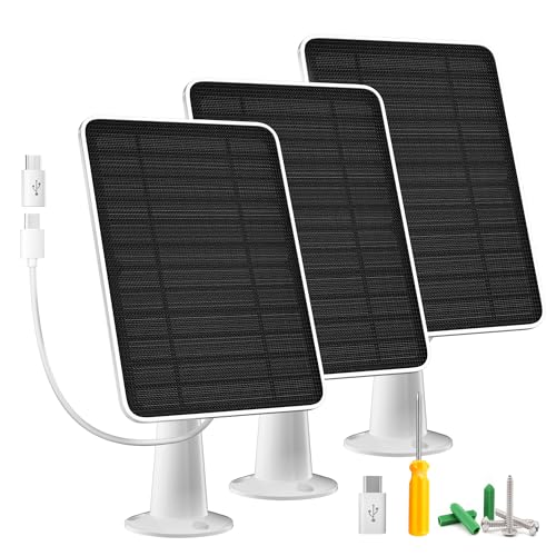 Solar Panel Charger Compatible with Arlo Essential 2K Outdoor(2nd Gen)/Essential XL Camera(2nd Gen)/Essential Spotlight 5W Solar Panel with IP65 Waterproof 10ft Micro USB-C Cable & Wall Mount 3 Pack