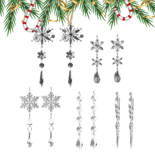 Adornos de copo de nieve para árbol de Navidad,Adornos de copo de nieve para árbol de Navidad, 10 decoraciones acrílicas de copos de nieve navideños, Colgantes de cono de hielo, adorno de copo de niev