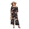 Womens-Summer-Floral-Off-Shoulder-ruffled-Short-Sleeve-High-Waist-Wide-Leg-Pants-Casual-Loose-Jumpsuit Love Welove Fashion Women's Summer Floral Off Shoulder ruffled Short Sleeve High Waist Wide Leg Pants Casual Loose Jumpsuit Romper (L, Black floral)