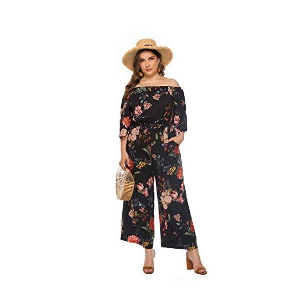 Womens-Summer-Floral-Off-Shoulder-ruffled-Short-Sleeve-High-Waist-Wide-Leg-Pants-Casual-Loose-Jumpsuit Love Welove Fashion Women's Summer Floral Off Shoulder ruffled Short Sleeve High Waist Wide Leg Pants Casual Loose Jumpsuit Romper (L, Black floral)