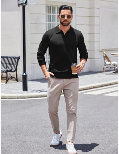 COOFANDY Long Sleeve Polo Shirts for Men Knit Polo Sweater Lightweight Ribbed Pullover Sweater3