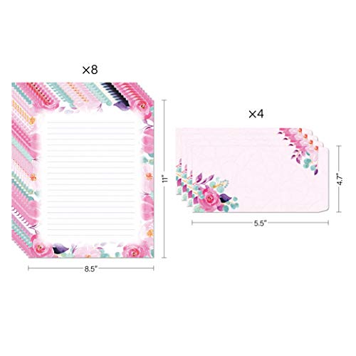 Stationary Writing Paper with Envelopes - Flora Stationery Set with Lined Letter Writing Paper, 48 Sheets + 24 Envelopes, 8.5 x 11 Inch of Each Stationary Paper - Thumbnail 2