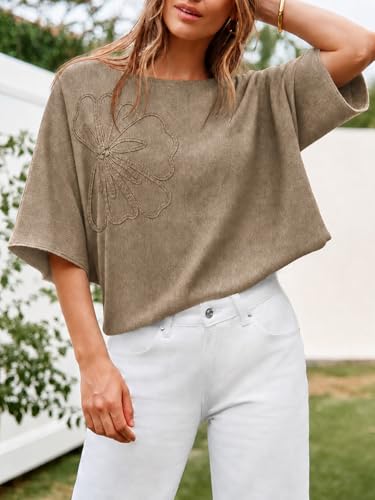 Image of Cicy Bell Womens Half Sleeve Sweaters Oversized Boat Neck Knitted Pullover Sweater Trendy Casual Loose Fit Fall Tops