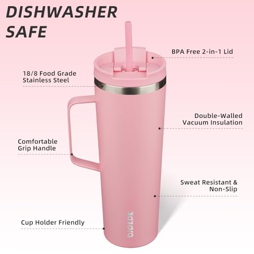 Image of BJPKPK 30oz Insulated Tumbler with Handle, Lid & Straw, Stainless Steel