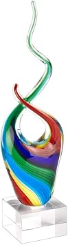 Badash Rainbow Murano-Style Art Glass Centerpiece - 14" Tall Mouth-Blown Glass Sculpture on Crystal Base - Contemporary Home Decor Accent Piece | Murano-style art glass sculpture for tabletop decor, living rooms, offices, shelves, console tables and gifts