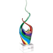 Badash Rainbow Murano-Style Art Glass Centerpiece - 14" Tall Mouth-Blown Glass Sculpture on Crystal Base - Contemporary Home Decor Accent Piece