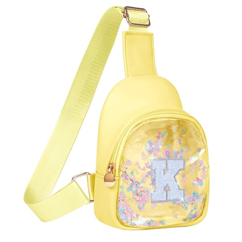 Image of COSHAYSOO Personalized Christmas Birthday Gifts Burr Basket Stuffers for Girls Yellow Purse Sling Bag Crossbody Girl Cute Funny Cool Mini Travel Fashion Accessories Monogrammed Initial Letter K