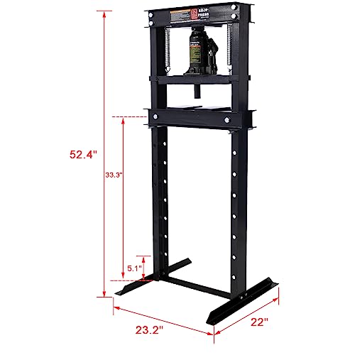 12-Ton Hydraulic Shop Press,H-Frame Floor Mount Hydraulic Press,for Car Repair and Garage,Bending,Straightening,Pressing Parts,Installing Bearings,U-Joints,Bushings,Ball Joints & Pulleys,Black