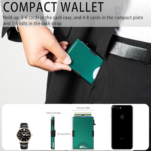 Image of Slim Card Holder Wallet for Men, Minimalist RFID Blocking Pop Up Wallet, Smart Metal Business Card Case Holds 12 Cards, Ultra-Thin Front Pocket Wallet, Gifts for Men