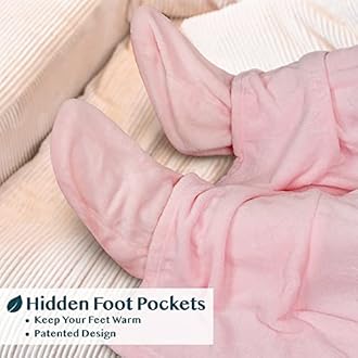 PAVILIA Fleece Blanket with Sleeves and Foot Pockets for Women Men Adults, Wearable Blanket Sleeved Throw Wrap, Plush Hug Sleep Pod Snuggle Blanket Robe, Cozy Gift Ideas Wife Mom, Light Pink