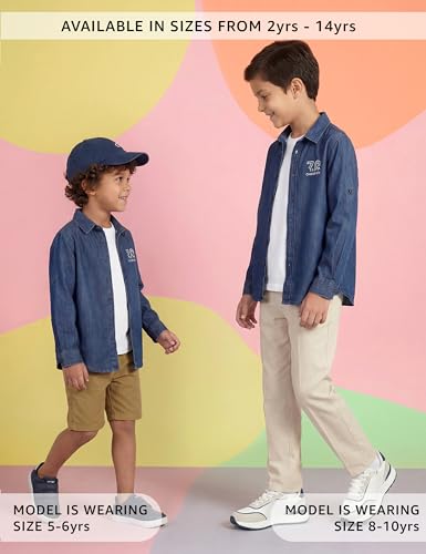 Image of Amazon Brand - Symbol Boys 100% Cotton Regular /Mandarin Collar Denim Shirt | Full Sleeves | Regular Fit | Age 2-14 Years