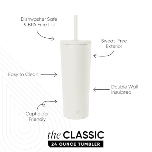 Image of Simple Modern Classic Tumbler with Straw Lid | Insulated Iced Coffee Cup Reusable Stainless Steel Water Bottle Travel Mug | Gifts for Women Men Her Him | 24oz | Cream