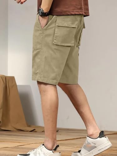 Image of Leriya Fashion Men Cotton Cargo Shorts | Lightweight Shorts Pant for Men | Elastic Waist with Drawstring | Casual Summer Cargo Short's for Man with Pockets