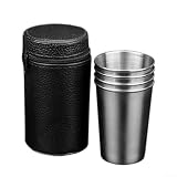 4 vasos de chupito de acero inoxidable con bolsa de piel sintética,...