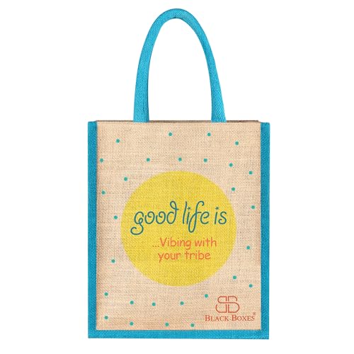 Image of BLACKBOXES Eco-Friendly Printed Jute Hand Bag-Reusable Tiffin Shopping Grocery Multipurpose Hand Bag for Men and Women