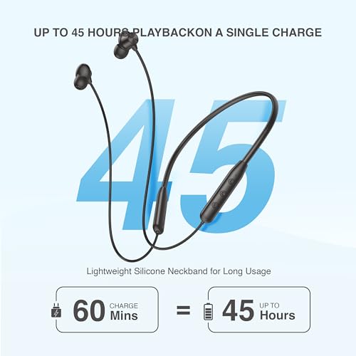 Image of Walta NEO 3 Bluetooth Neckband (in-Ear) with ENC, 45H Playback, Bluetooth 5.4, Type-C Quick Charge & Powerful Bass - Black Color