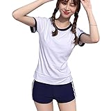 [RONGUI] 体操服 水着 コスプレ 紺 泳げる 体操着 コスチューム アニメ 衣装 スク水 ブルマ ソックス (半袖＋ブルマ)