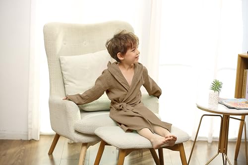 Image of Organic Cotton Toddler Bathrobe, Soft and Breathable Baby Robe for Kid, Boy& Girl Hooded Robe Muslin