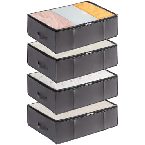 Lifewit 4 Piezas 40L Bolsas para Guardar Ropa Bajo la Cama, Cajas Almacenaje para Mantas, Gran Capacidad con Asas Reforzadas, Organizador Armario para Mantas, Hojas, Gris