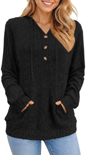 Cuptacc Pullover Damen Hoodie V-Ausschnitt Casual Sweatshirt Herbst | Herbst,Casual,Elegant,Frühling,Winter,Mit Kordelzug,Mit Knöpfen,Mit Taschen,Locker,Schickes,Einfarbig,Weich