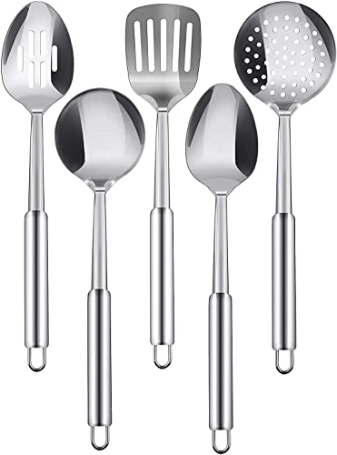 Ustensiles De Cuisine en Acier Inoxydable Cuisine - 5 Cuillères De Service, Y Compris Une Louche, Un Retourneur À Fente, Une Écumoire, Une Cuillère À Fente, Une Cuillère Pleine Cover