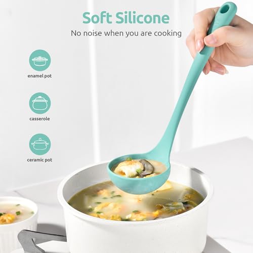 Image of U-Taste Silicone Soup Ladle, 600ºF Heat Resistant Spoon, 11in, Aqua Sky