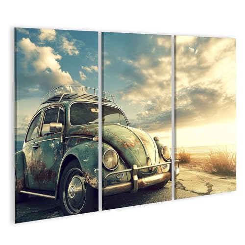 Poster Coccinelle VW sur la plage coucher de soleil deco tableau sur toile salon