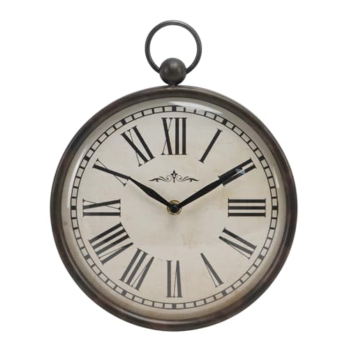 NIKKY HOME Small Retro Black Wall Clock 8.6 Inch, Battery Operated Vintage Metal Round Silent Analog Clock for Bathroom Kitchen Living Room Bedroom Office