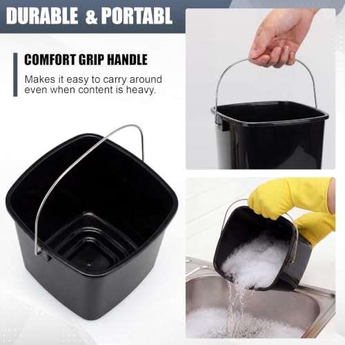 Image of Zhehao 6 Pcs 3 Quart Bucket for Cleaning Small Sanitizer Bucket for Restaurant Square Plastic Pail with Handles for Home, Offices, Commercial Use, Food Service(Black)