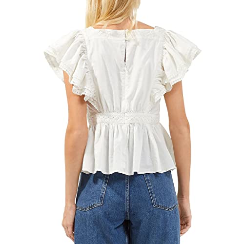 French Connection Womens Square Neck Embroidered Blouse White 2 #TOP1