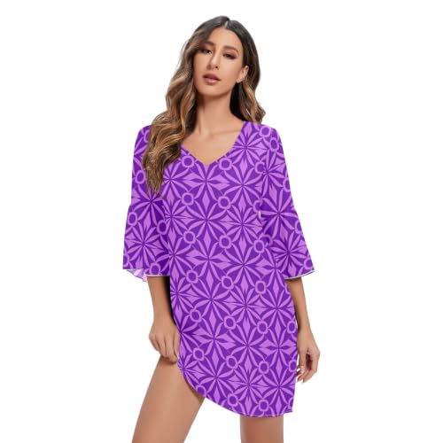 Robe trapèze en mousseline violette pour révéler votre féminité avec le motif Art déco