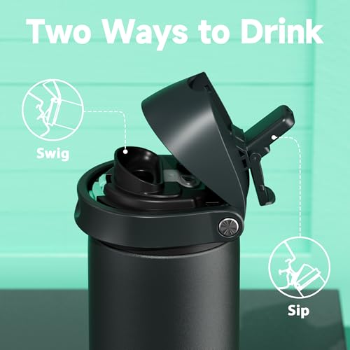 Image of 24 oz Insulated Water Bottle for Sports: Meoky Stainless Steel Water Bottle with 2-in-1 Straw and Spout Lid - Leak Proof, Cold for 24 Hours, Fits in Car Cup Holder, BPA-Free for Travel Gym, Foggy Tide