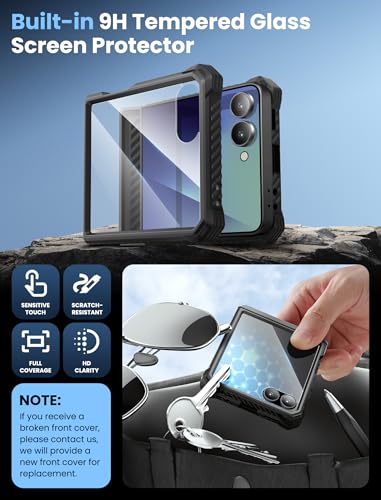 Image of i-Blason for Samsung Galaxy Z Flip 7 Case with Stand, [Tempered Glass Screen Protector] [Hinge Protection] [Belt-Clip], Full-Body Military Protection Phone Case for Samsung Z Flip 7, Armorbox, Black