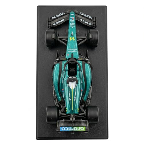Image of Wizplex RW Official Licensed Formula 1 Aston Martin AMR24 F1 Fernando Alonso #14 1:43 Scale DieCast Model - Acrylic Display Case Inertia Drive Metallic Green Collectible