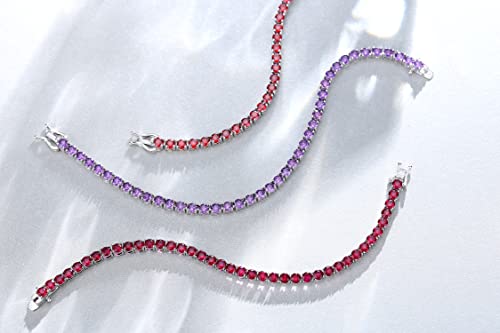 Fancime Sterling Silver Tennis Bracelet Round Created Garnet Tennis Bracelet January Birthstone Wedding Bridal Prom Jewelry Gift For Women Girls, Length 7.9 Inch Width 4Mm #TOP2