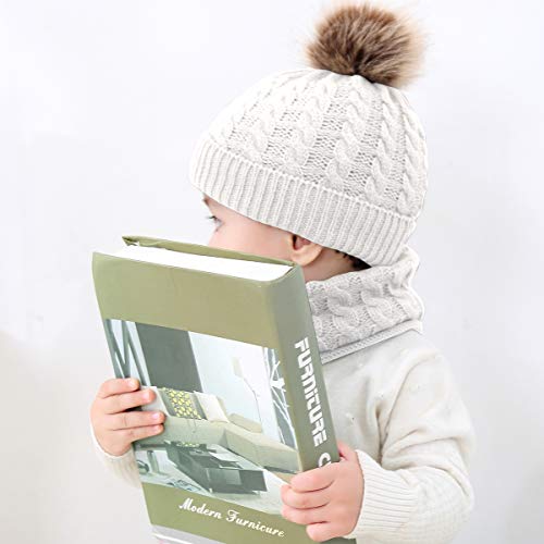 2Pcs Toddler Baby Knit Hat Scarf Winter Warm Beanie Cap With Circle Loop Scarf Neckwarmer (White) #TOP4