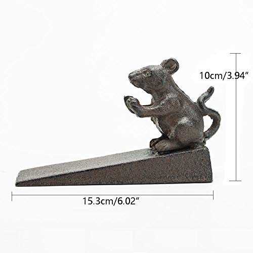 Sungmor Heavy Duty Cast Iron Mouse Door Stops | Decorative Cute Animal Statue Metal Door Stopper Wedge With Non-Slip Mat | Solid & Antique Style Windproof Door Holder For Patio Yard Garden Farmhouse #TOP5
