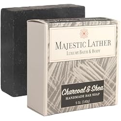 Majestic Lather Activated Charcoal & Shea Butter Luxury Bar Soap for Face, Body, Oily & Sensitive Skin, Eczema, Psoriasis and ACNE. Purifying & Nourishing