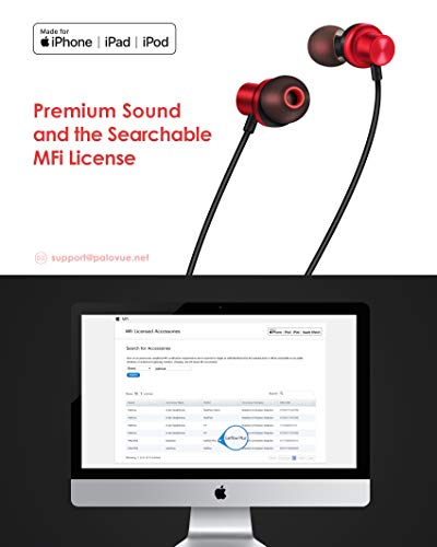 Image of PALOVUE Lightning Headphones Magnetic in-Ear Earphones MFi Certified Earbuds with Mic Controller Compatible iPhone 13 12 11 Pro Max iPhone X XS Max XR iPhone 8 P iPhone 7 P EarflowPlus Metallic Red
