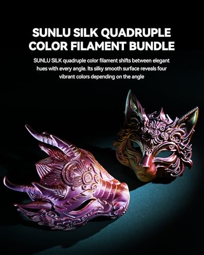 Image of SUNLU Silk Quadruple Color PLA Filament, Silk PLA 3D Printer Filament 1.75mm, Neatly Wound Shiny Silk 3D Printer Filament 1.75mm ±0.02mm, 1KG Spool (2.2lbs), Silk Four Color (Black Red Yellow Grey)