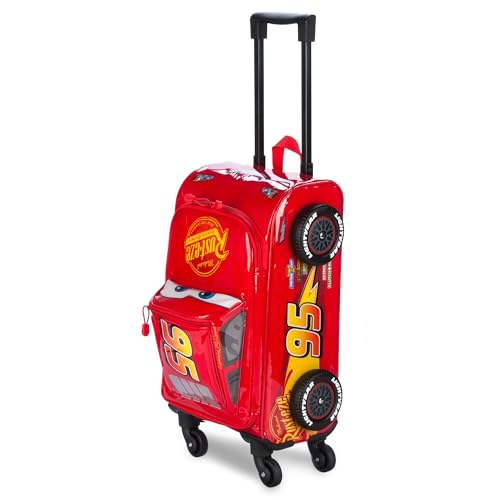 Disney Store Official Lightning McQueen Rolling Luggage for Kids Travel Bag Featuring Pixar Cars Design & Rolling Spinner Wheels - Vinyl Travel Suitcase with Retractable Handle & ID Pocket