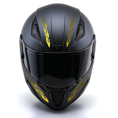 Image of customTAYLOR33 High-Intensity Grade Premium Reflective Tribal Flame Helmet Decals, Motorcycle Safety Sticker Decals (Yellow /Gold)