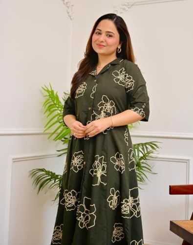 Image of Womens Printed Rayon Anarkali Shirt Collor Kurta for Girls Regular Fit Casual Wear Gown