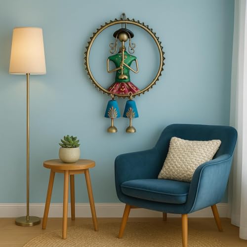 Anshika International Vintage Metal Musician Wall Art, Metallic Gold Frame, Decorative Wall Hanging for Living Room 25.4 x 16.5 cm,