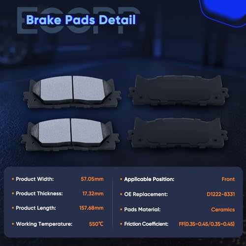 Image of ECCPP Brake Pads, Ceramic Pad Kits D1222 D1212 For Toyota For Camry 2007-17