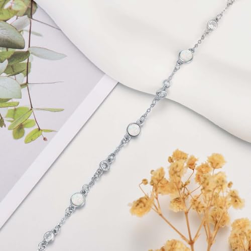 Image of HPQQ Anklet Bracelet for Women 925 Sterling Silver Natural Stone Chain Ankle Bracelet Beach Summer Fine Jewelry Birthday Mothers Day Gifts for Women Her Mom