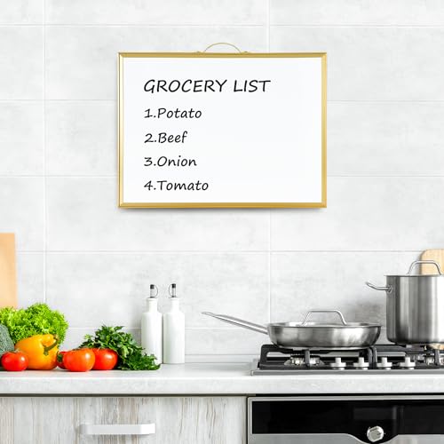 Image of TSJ OFFICE White Board Calendar - 12 X 16 Inches Magnetic Dry Erase Board Monthly Calendar, Double Sided Whiteboard with a Handle, to Do List Notepad for Office, Home, School, Gold Aluminum Frame