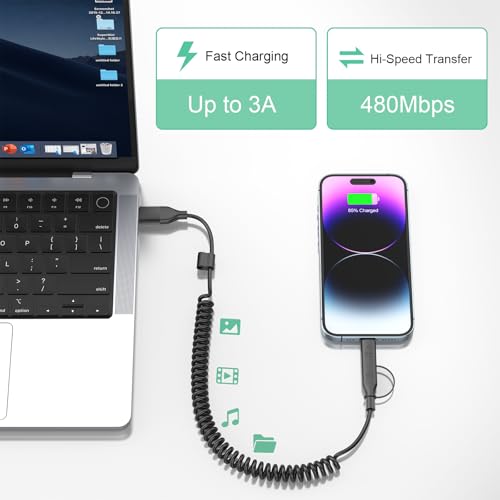 Câble Apple CarPlay spiralé USB Type C et Lightning pour recharge rapide - 6