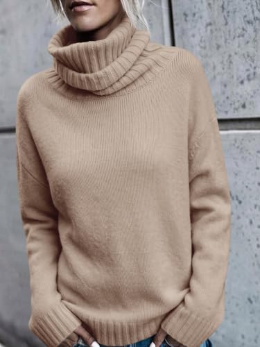 Image of FISACE Womens Oversized Turtleneck Pullover Sweater Cable Knit Sweater Tops | Long Sleeve,Slouchy,Fall,Winter,Lightweight,Loose,Trendy,Casual,Sexy
