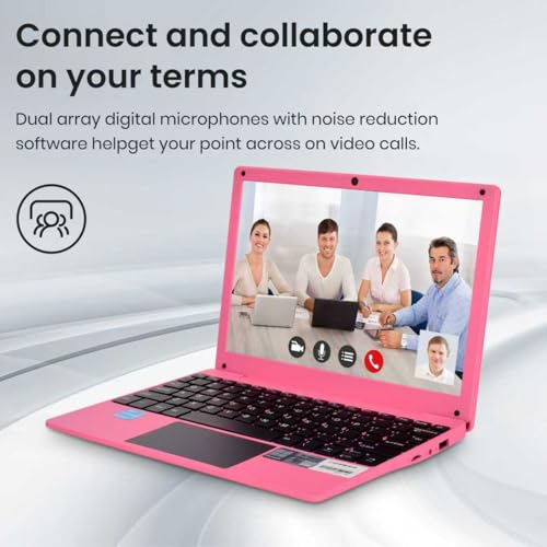 Image of Mini Laptop Computer with Celeron N4000, 8GB RAM, 256GB SSD, HD IPS Screen, Portable Educational Notebook for Learning, Office Work (Pink)